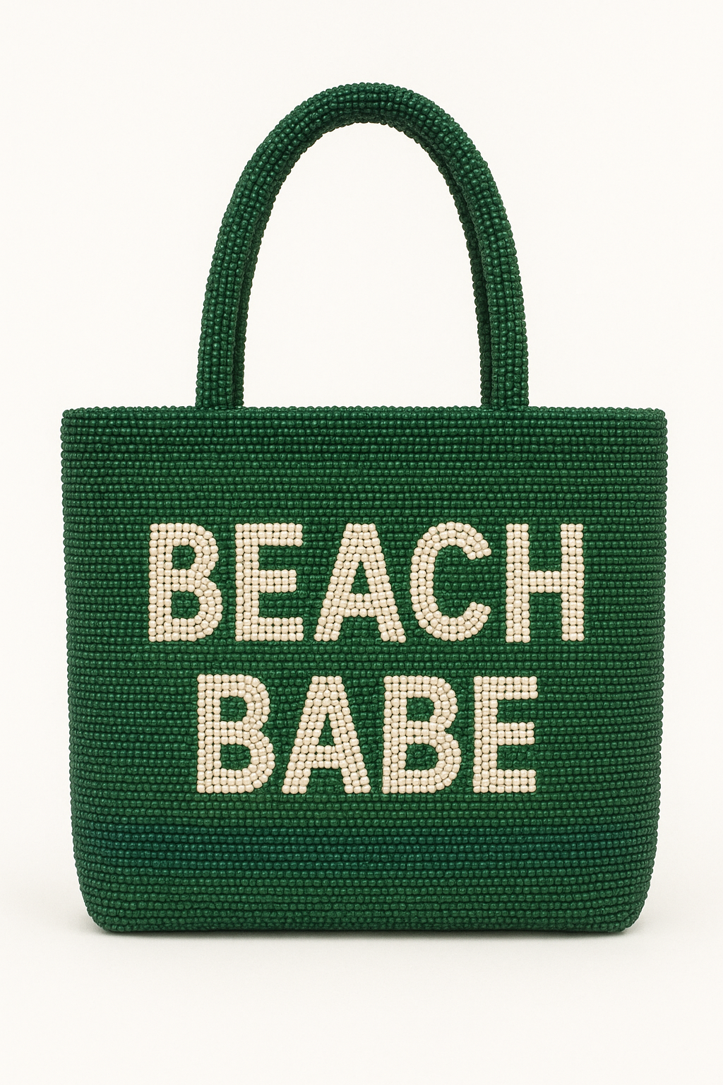 BEACH BABE Beaded Tote Bag - Emerald Green