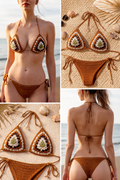 Handmade Earth Tone Crochet Bikini Set – Triangle Top & Tie-Side Bottoms