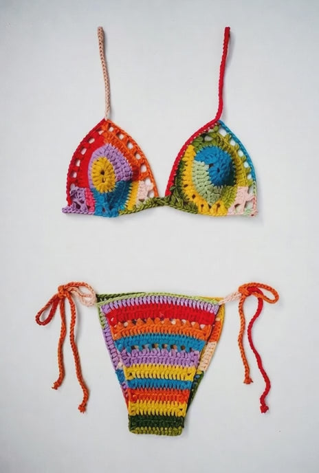 Colorful Crochet Bikini - Handmade Rainbow Swimsuit Portugal